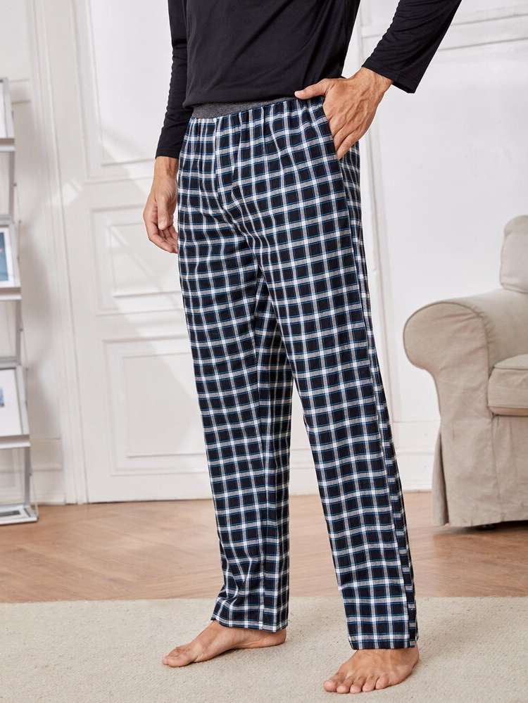 Plaid Casual Black and White Underwear  Sleepwear 3808