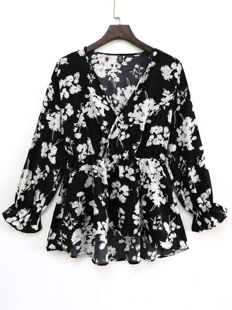  Black and White Boho Floral Women Plus Clothing 4472