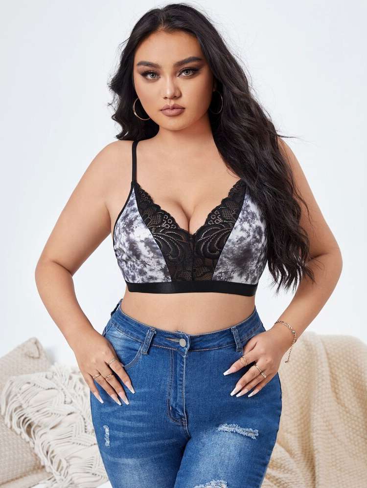  Black and White Contrast Lace Plus Size Bras  Bralettes 1678