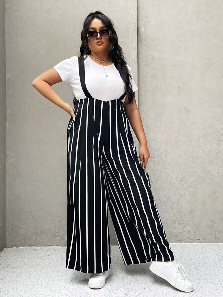  Striped Long Casual Plus Size Jumpsuits 4092