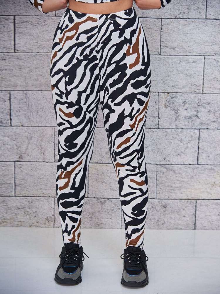 Long Zebra Stripe Casual Plus Size Leggings 77