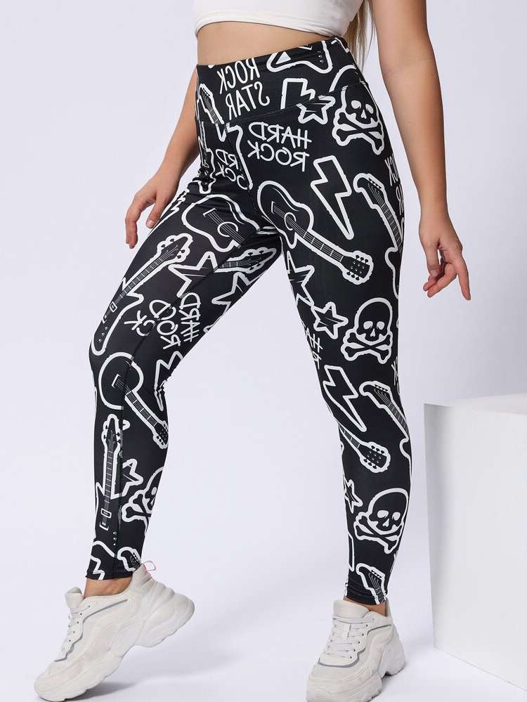   Black and White Plus Size Sports Leggings  Pants 612