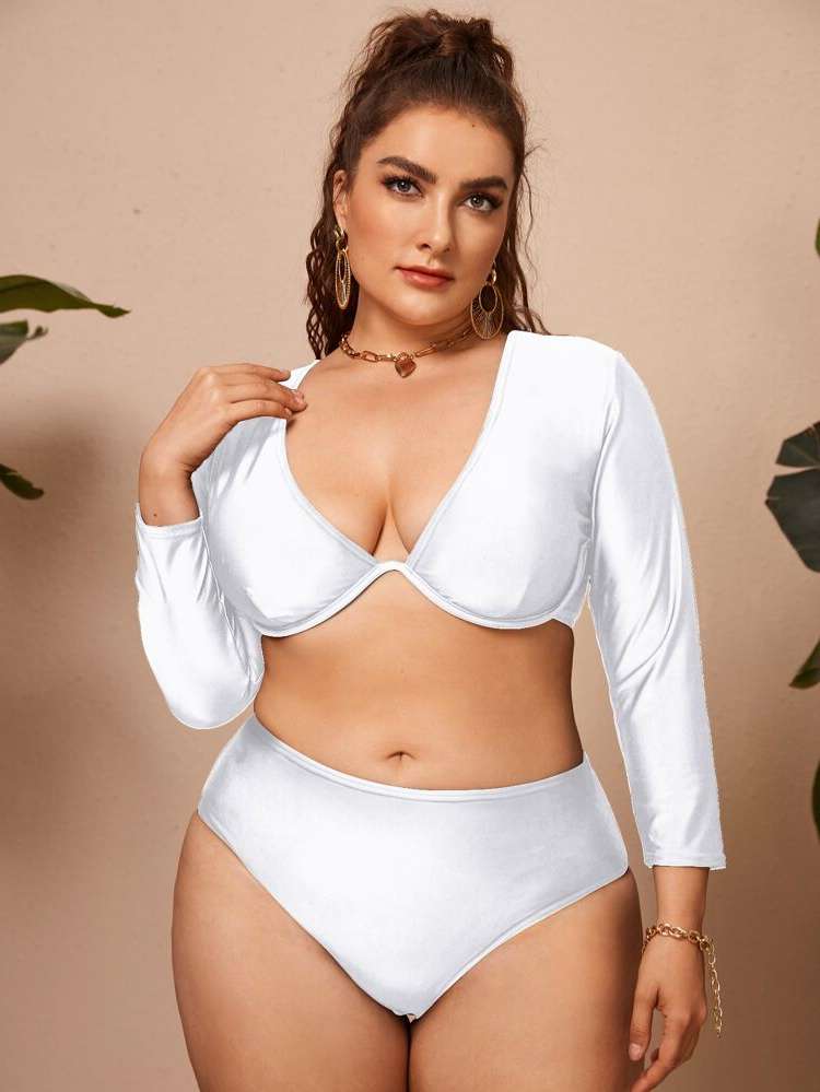 V neck Sporty Black and White Plus Size Tankinis 533