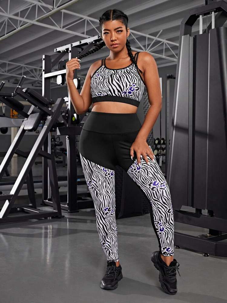 Sleeveless Spaghetti Strap Plus Size Sports Sets 7104