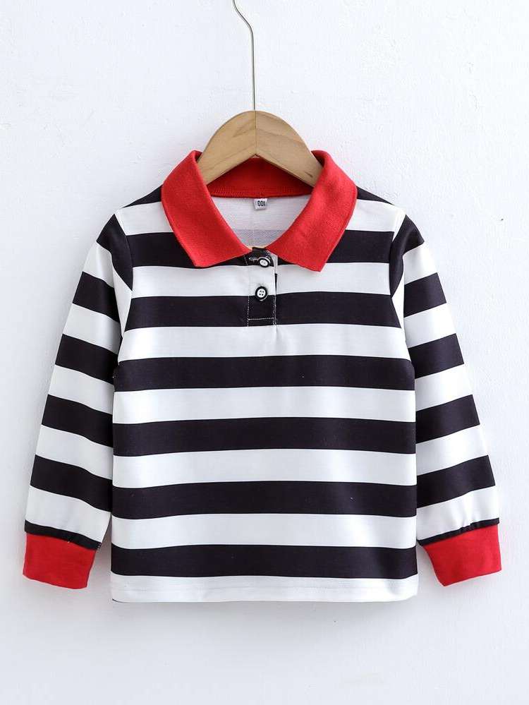 Long Sleeve Button Black and White Kids Clothing 3824