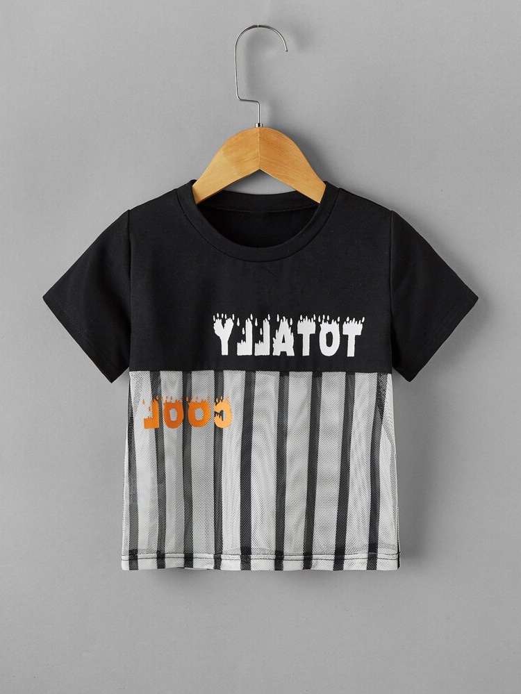  Black and White Contrast Mesh Regular Fit Kids Clothing 323