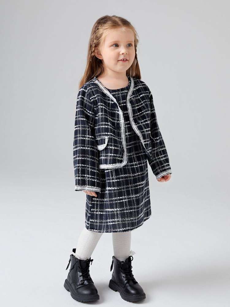 Regular Black and White Plaid Regular Fit Kids Clothing 490