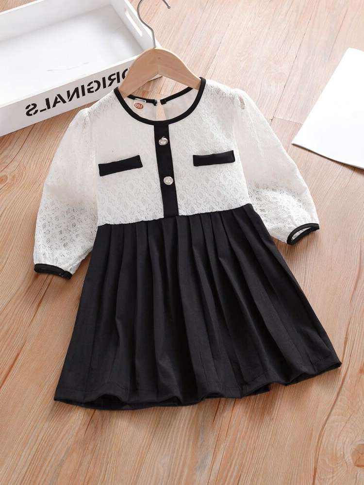  Short Contrast Lace Colorblock Kids Clothing 3963