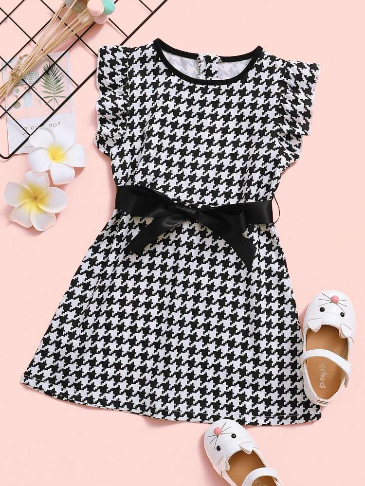 Round Neck Black and White Sleeveless Regular Fit Toddler Girl Dresses 165