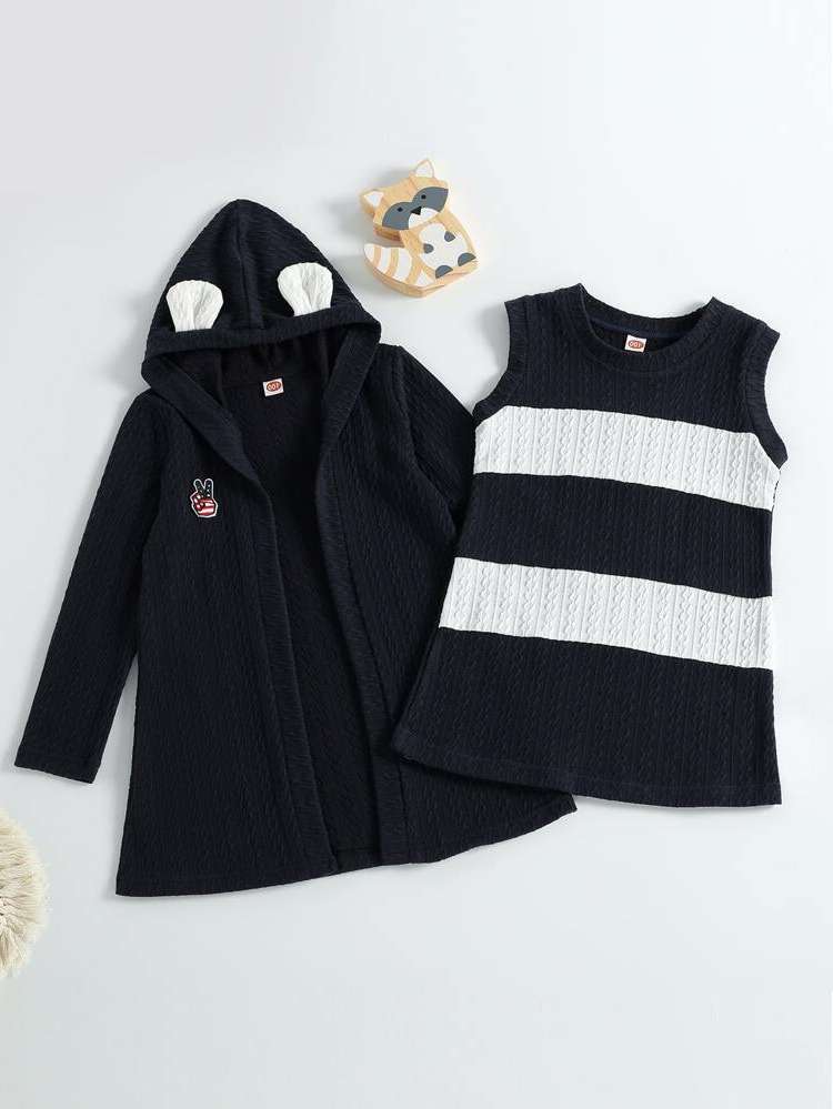 Figure Black and White Regular Fit Patched Kids Clothing 348