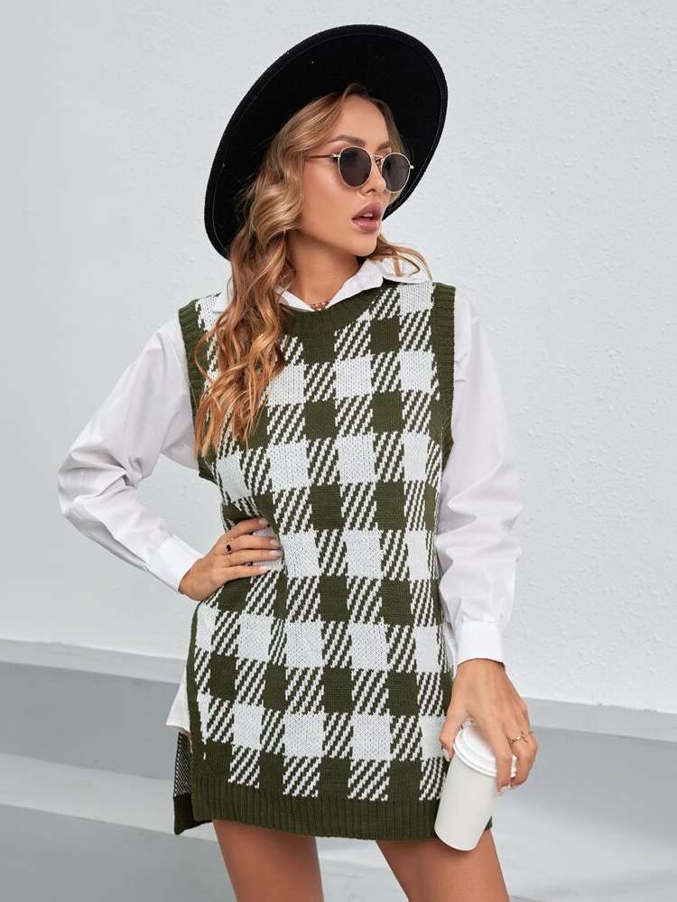  Regular Fit Long Gingham Women Clothing 4289