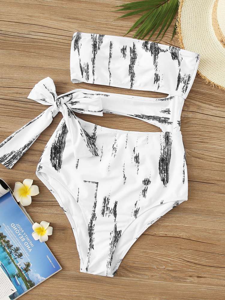  Black and White Bandeau Women Swimwear 762