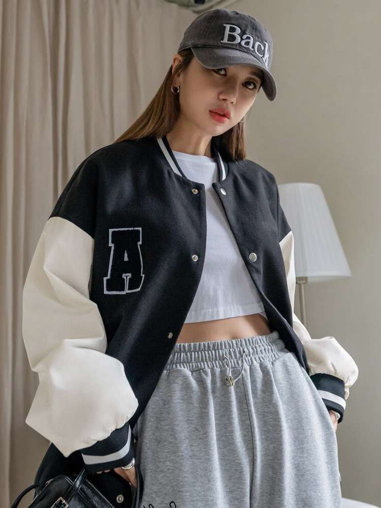 Long Sleeve Short Baseball Collar Women Clothing 6629