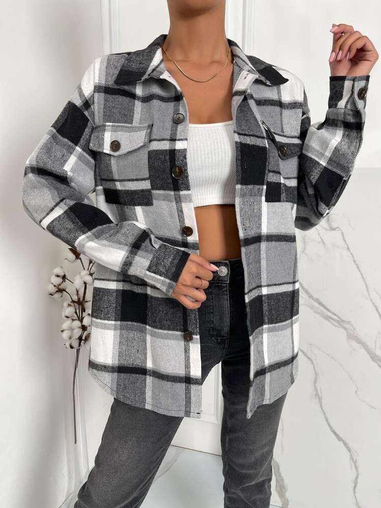  Long Sleeve Plaid Long Women Clothing 471