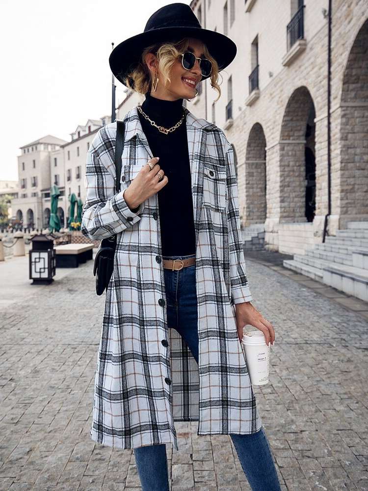 Elegant Plaid Regular Fit Women Overcoats 43