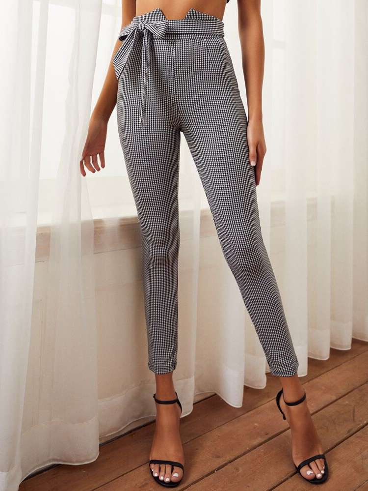 Belted Black and White  Women Pants 3950