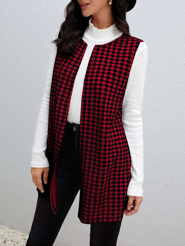 Regular Fit Short Houndstooth Elegant Women Outerwear 101