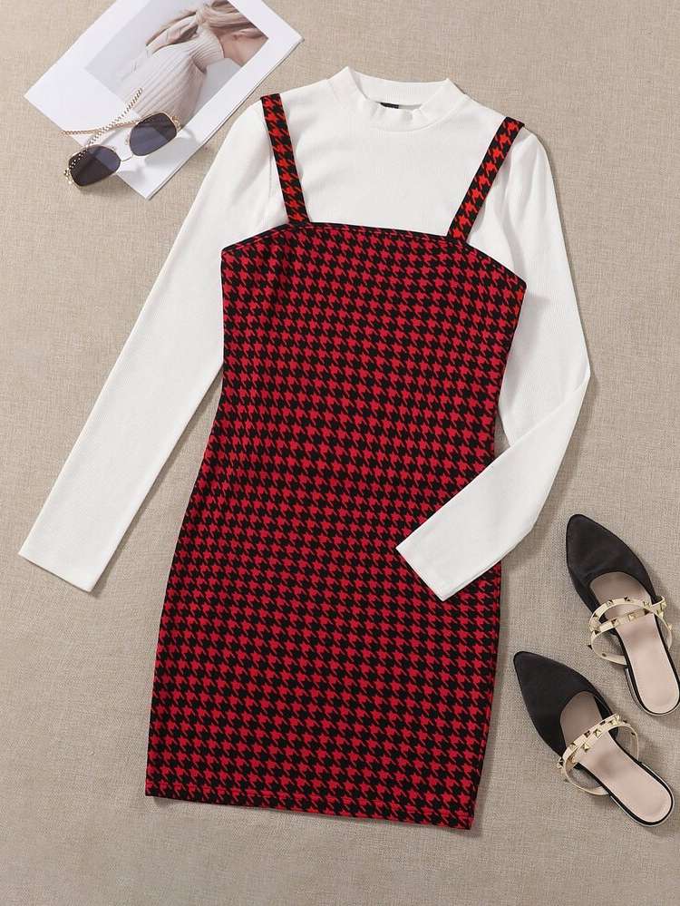 Stand Collar Preppy Long Sleeve Regular Fit Women Two-piece Outfits 4874