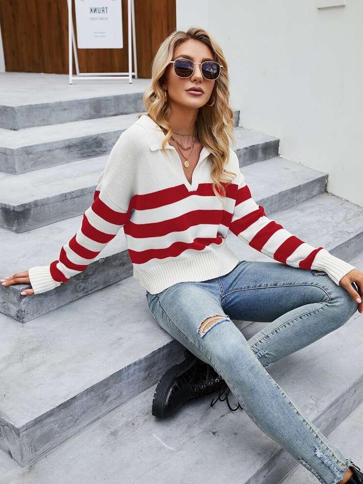 Regular Striped Long Sleeve Women Sweaters 899