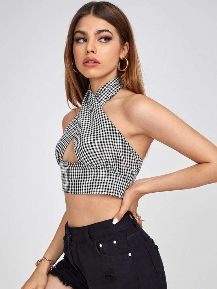 Halter Gingham Regular Fit Women Clothing 310