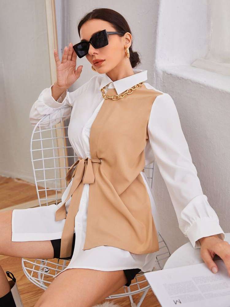  Regular Fit Colorblock Elegant Women Blouses 342