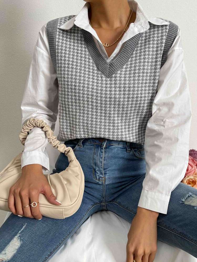  Houndstooth Casual Regular Women Clothing 1337