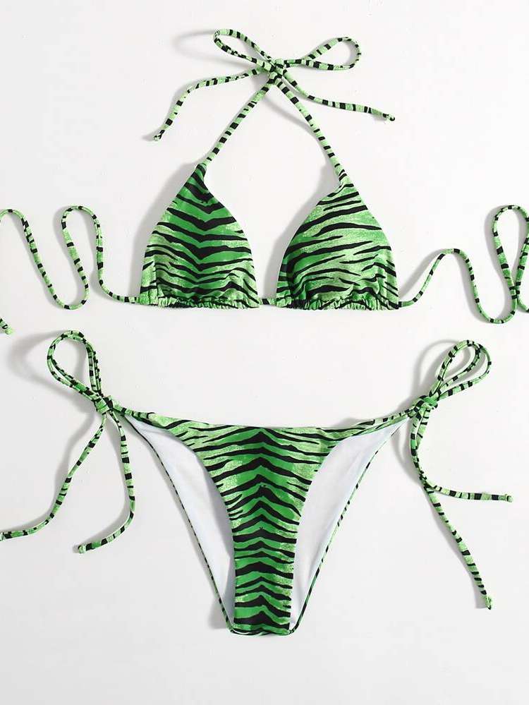 Sexy Zebra Stripe Spaghetti Strap Women Beachwear 3496