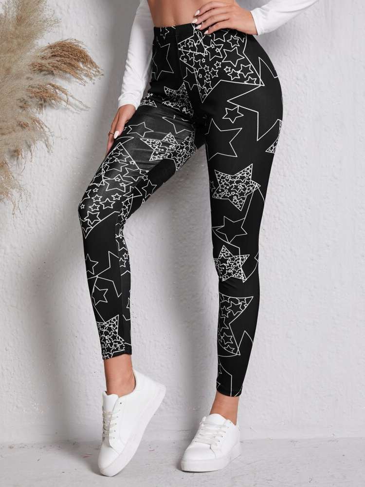 Cropped Geometric Black and White Women Leggings 4778