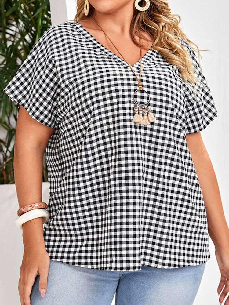  V neck Short Sleeve Women Plus Clothing 9582