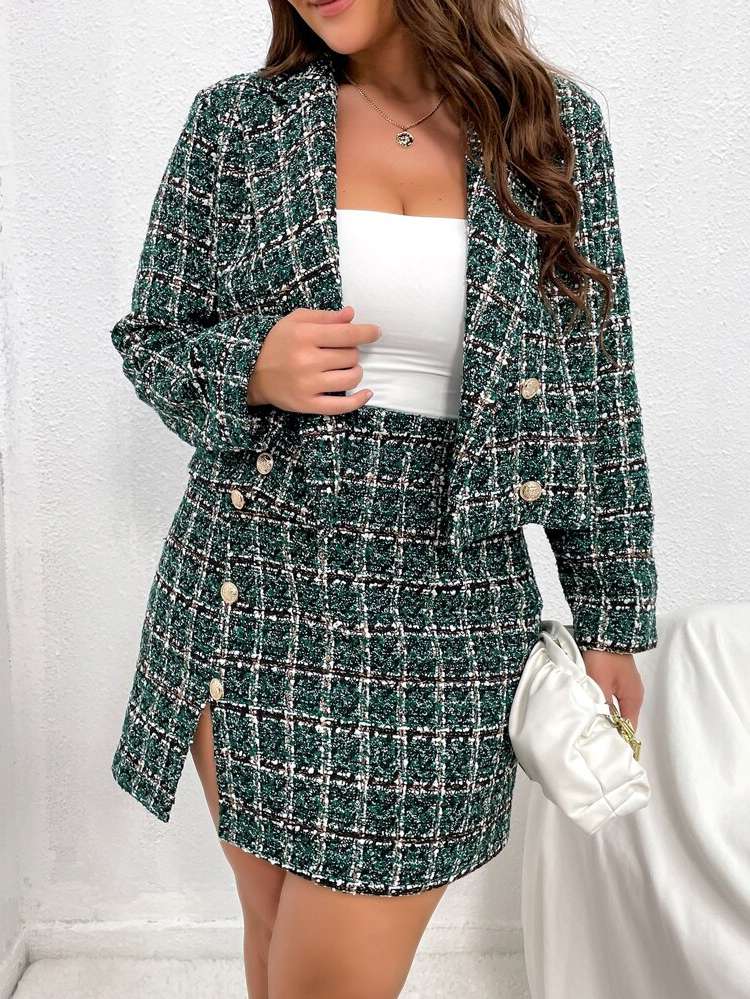  Plaid Black and White Plus Size Suits 5162