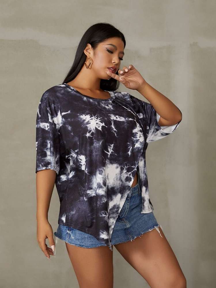 Tie Dye Casual Oversized Plus Size T-shirts 4553