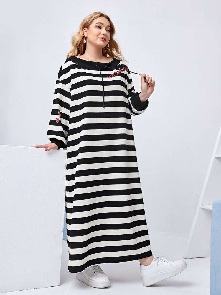 Casual Drawstring Long Letter Plus Size Dresses 1068