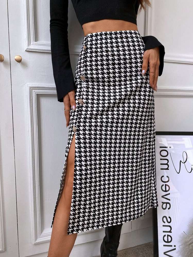 Black and White Houndstooth  Women Clothing 5605