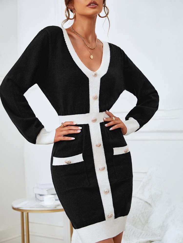 Regular Fit Short Black and White Women Knitwear 1142