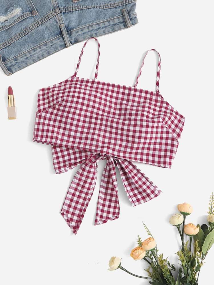  Crop Slim Fit Gingham Women Clothing 625