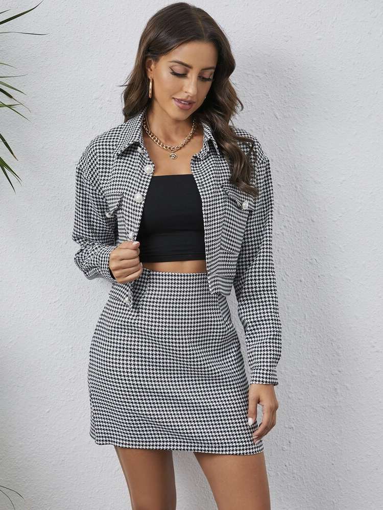  Regular Fit Button Long Sleeve Women Two-piece Outfits 3321