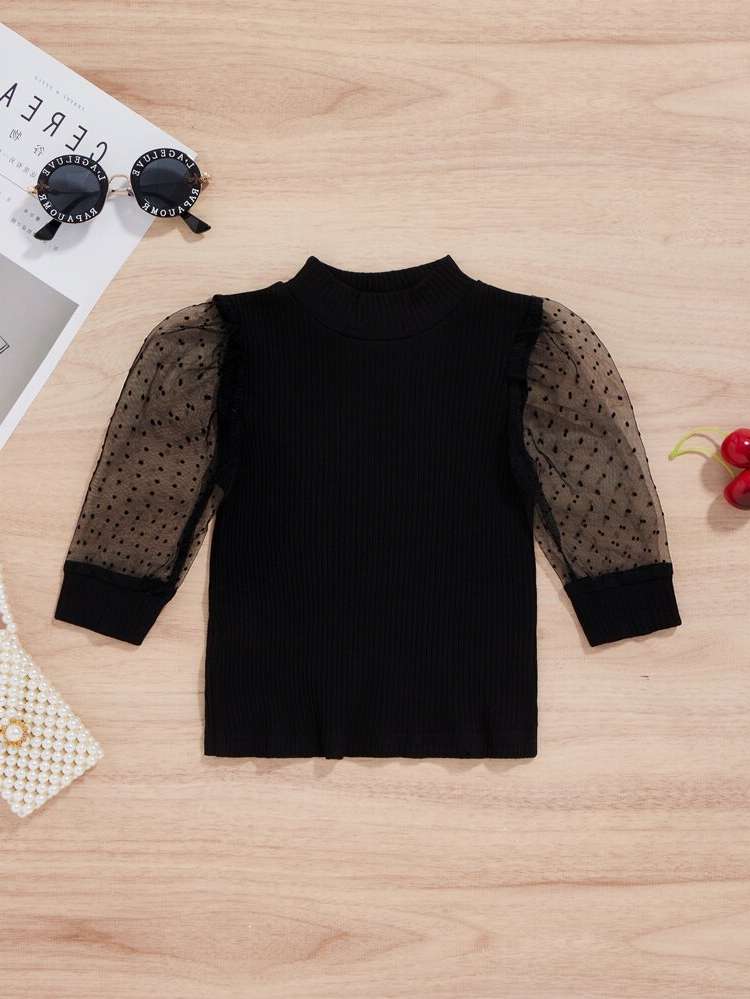  Stand Collar Contrast Mesh Plain Baby Tops 835