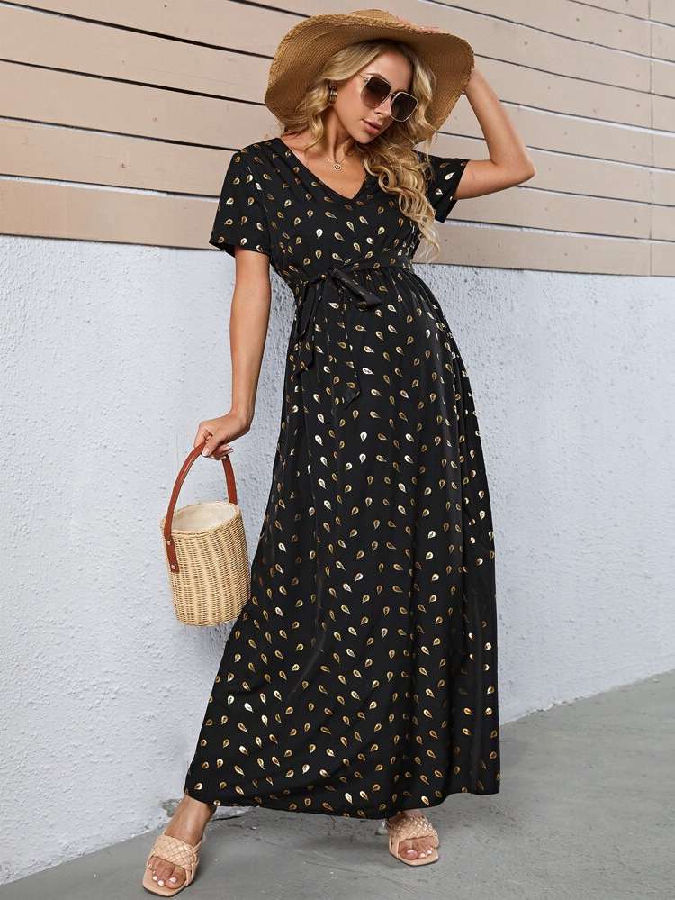  Short Sleeve Black Regular Fit Maternity Dresses 566