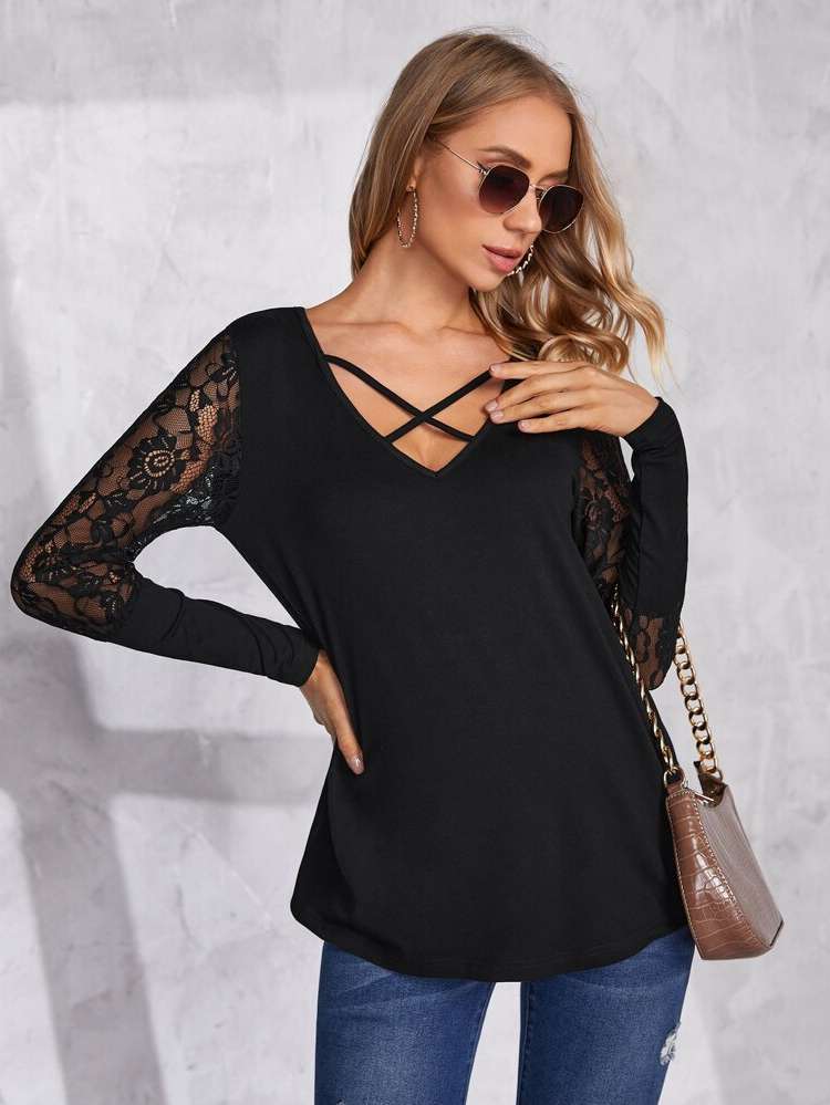  Contrast Lace Black Long Sleeve Maternity 8483