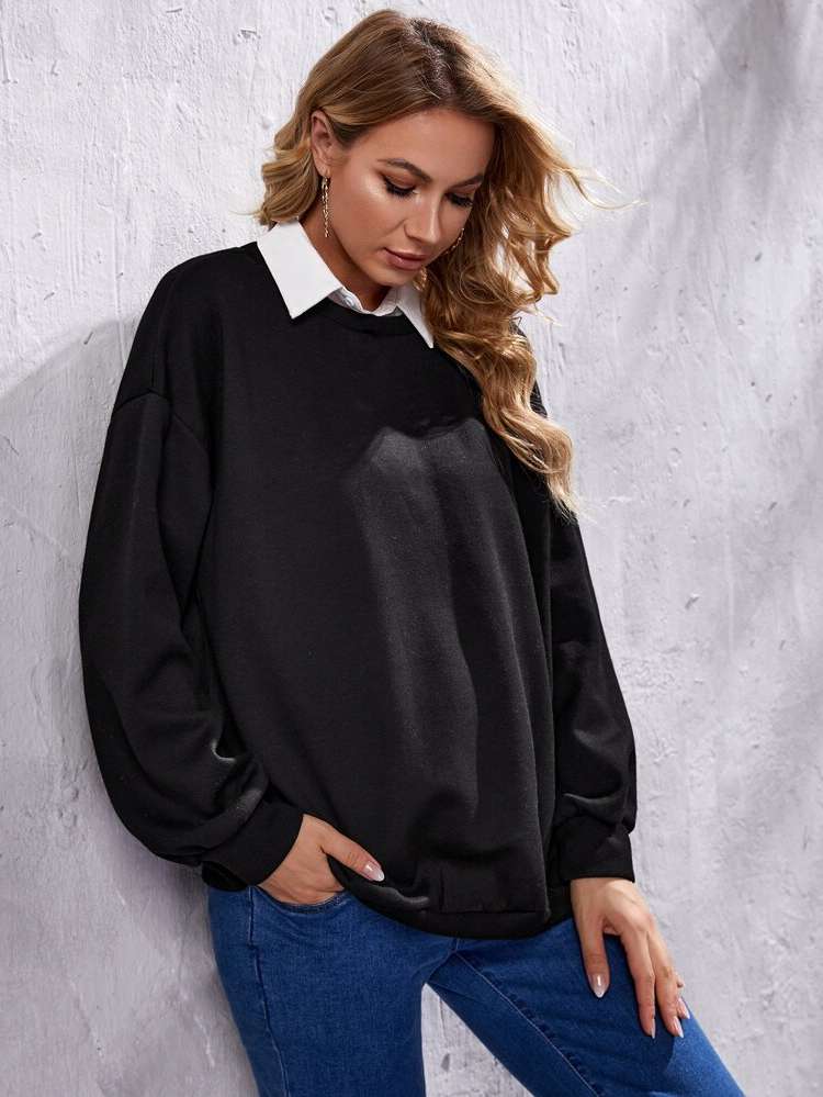 Round Neck  Black Maternity Sweatshirts 9995