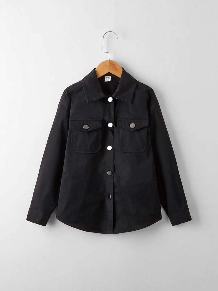 Black Collar Plain Pocket Kids Clothing 5200