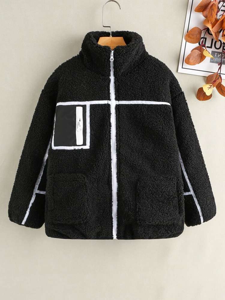 Long Sleeve Pocket Black Regular Boys Jackets 4338