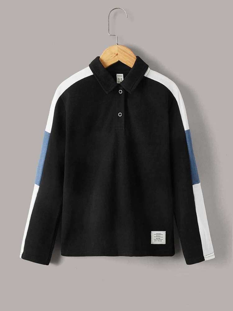 Long Sleeve Polo Colorblock Sporty Boys Clothing 9994