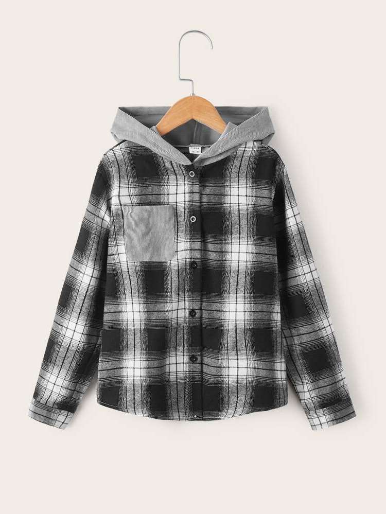  Plaid Black Hooded Kids Clothing 2291