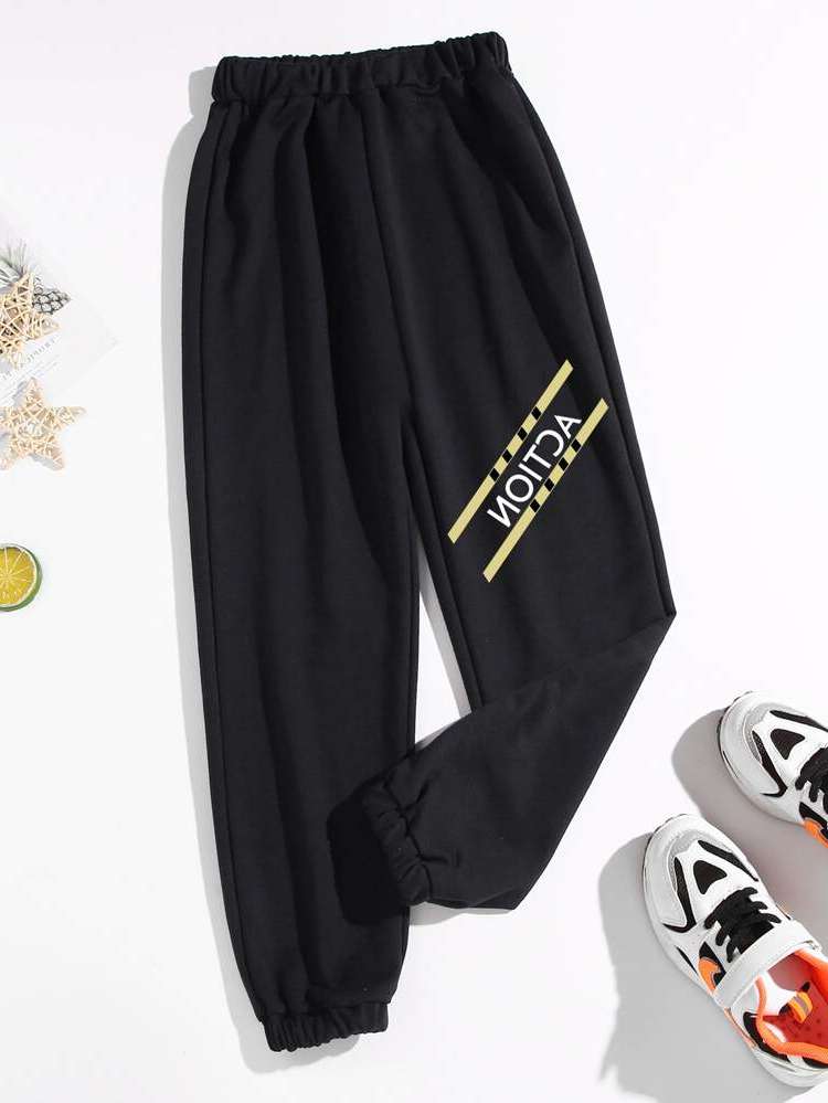 Black  Regular Fit Boys Sweatpants 5974