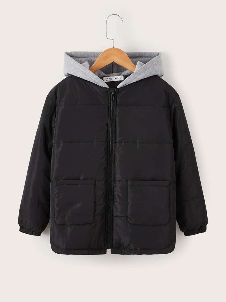 Regular Pocket Hooded Boys Winter Coats 7737