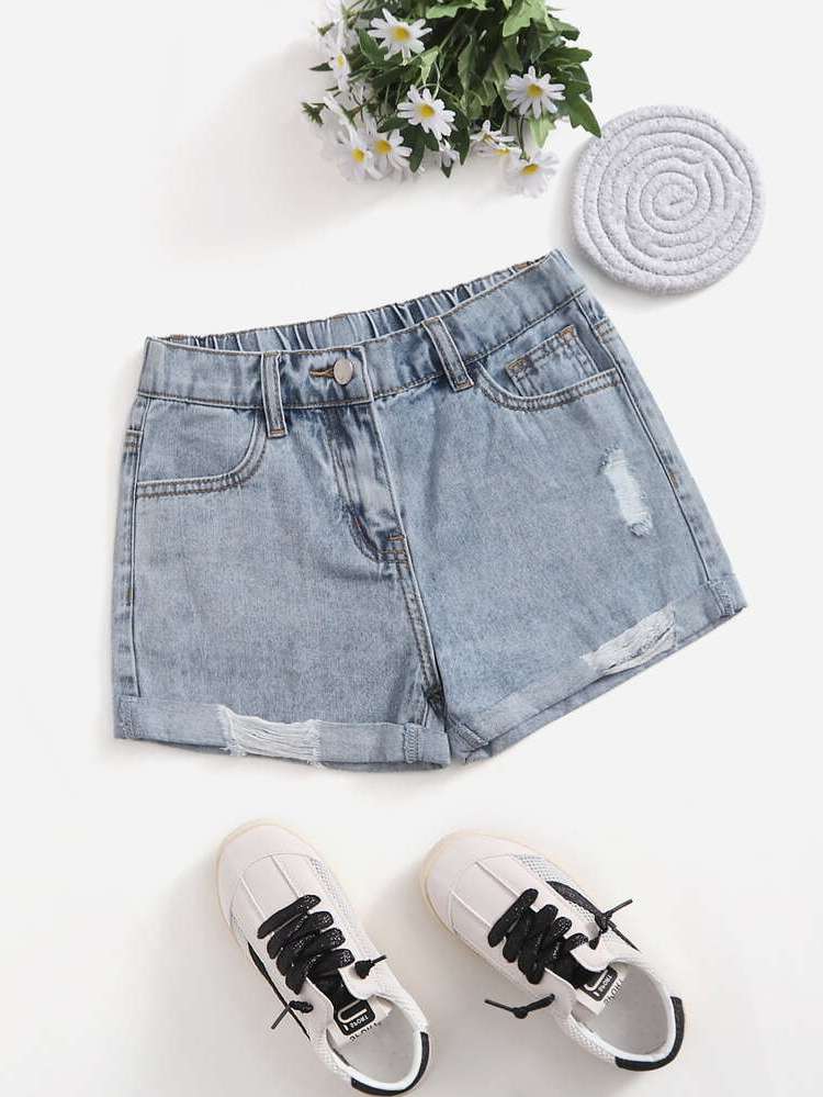  Regular Fit Ripped Girls Denim Shorts 4919