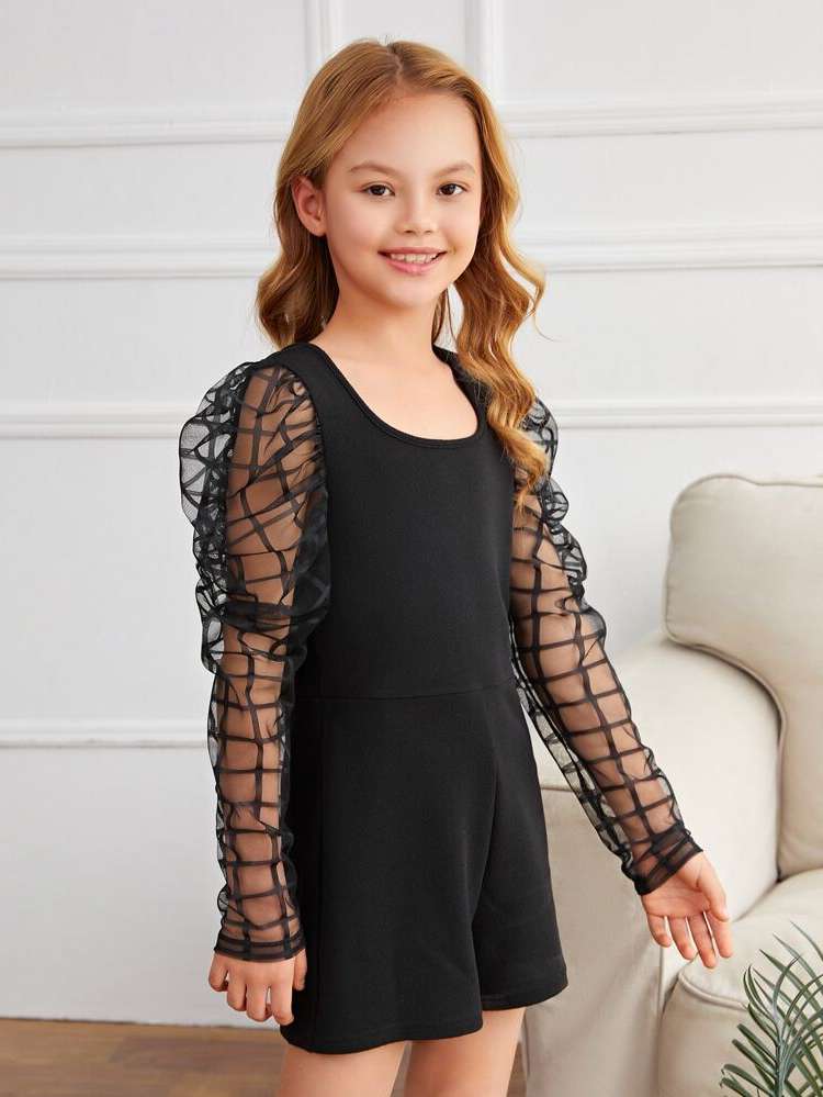  Contrast Mesh Plain Long Sleeve Kids Clothing 5792