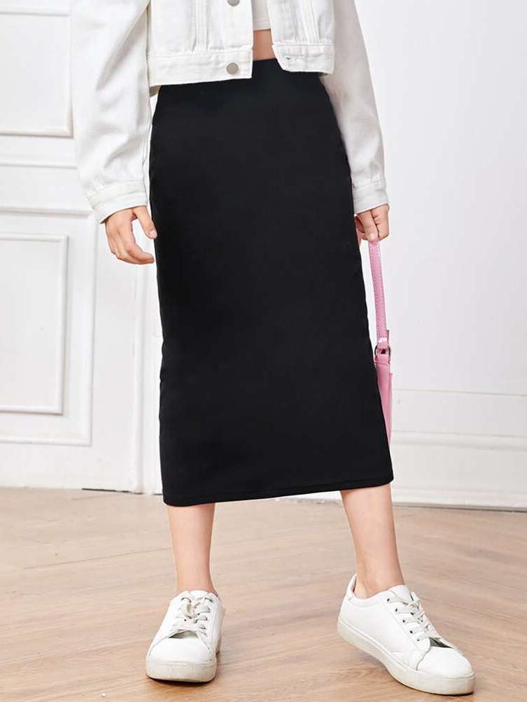 Long Black Plain Girls Skirts 4348