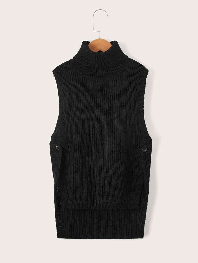 Plain Split Sleeveless Long Girls Sweaters 1629